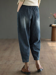 Casual Loose Embroidered Elasticity Harem Denim Pants