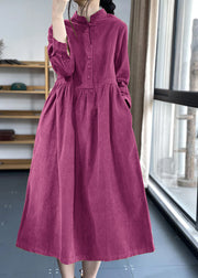 Pink Button Pockets Corduroy Dresses Winter