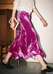 Loose Purple Solid High Waist Silk Velvet Skirts Spring