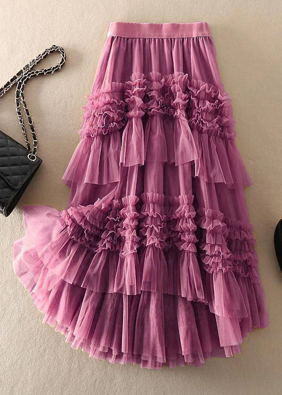 Beautiful Purple asymmetrical design Tulle Tiered Fall Skirt