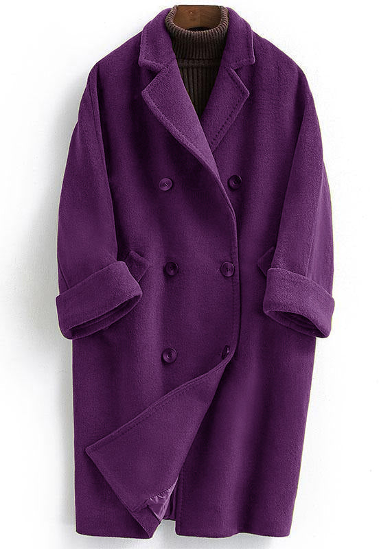 Woolen Coat trendy plus size long double breast women Purple coats Notched