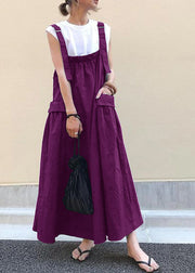 Style Purple Oversized Pockets Exra Large Hem Cotton Strap Dresses Spring