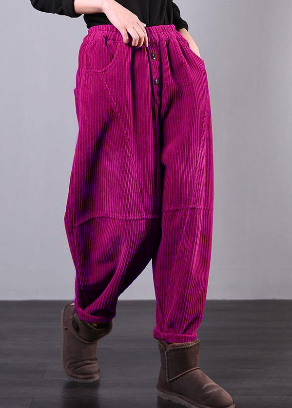 Moderne rote Damenhose Oversize Herbst Cord Taschen Baumwolle Freizeithose