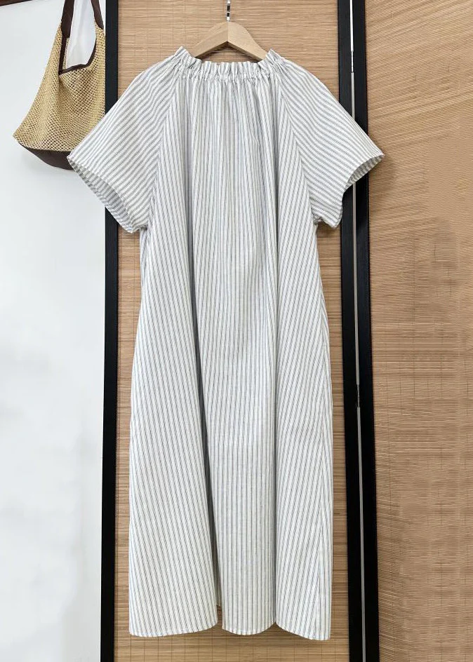 Grace Striped Ruffled Button Cotton Shirt Dress Summer