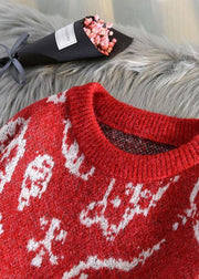 Aesthetic o neck red knit tops oversize Santa Claus top