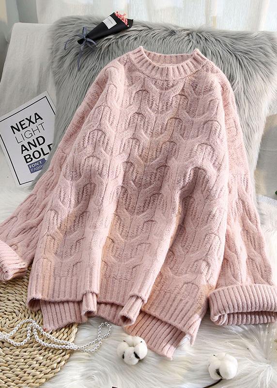 Aesthetic pink crane tops low high design casual spring knit tops