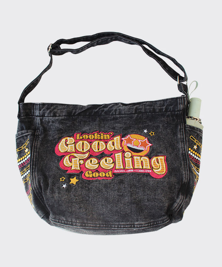 American Embroidered Large Capacity Denim One Shoulder Crossbody Bag