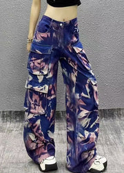 American Style Camouflage Pink Pockets Denim Straight Pants Spring