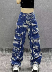 American Style Camouflage Pink Pockets Denim Straight Pants Fall