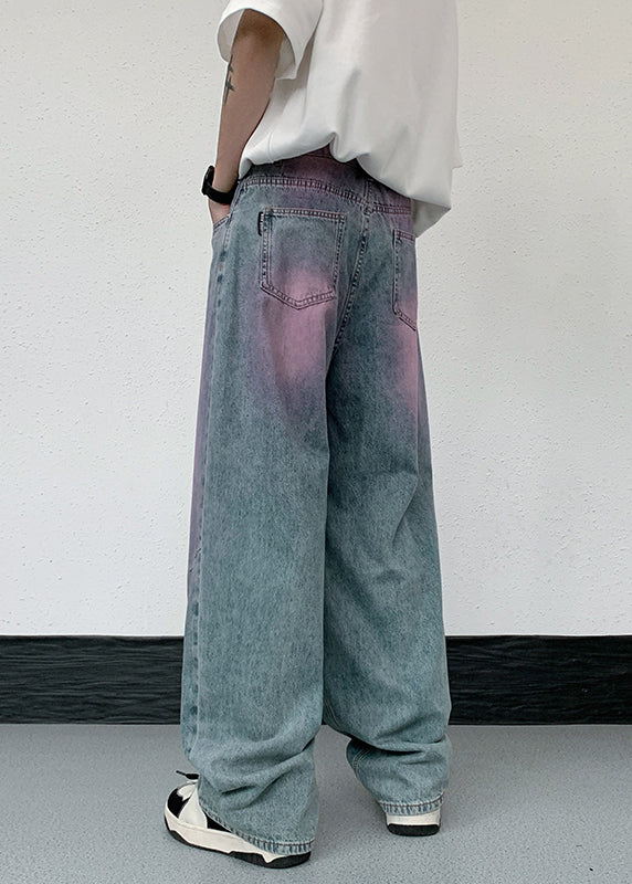 American Style Gradient Color Denim Men Pants Fall