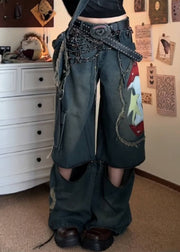 American Style Graffiti Denim Wide Leg Pants Spring