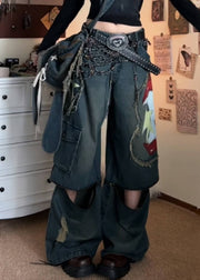 American Style Graffiti Denim Wide Leg Pants Fall