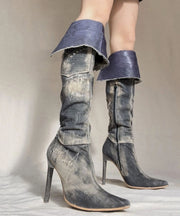 American Style Spicy Girl Pointed Denim Knee High Boots