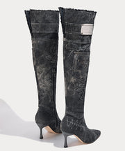 American Style Spicy Girl Pointed Denim Knee High Boots