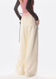 American Style Streetwear Apricot Graphic Drawstring Cotton Straight Pants Spring