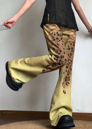 American Style Yellow Leopard Slim Fit Denim Flare Bottoms Spring