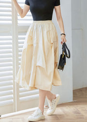 Apricot Asymmetrical Patchwork Cotton Skirt High Waist