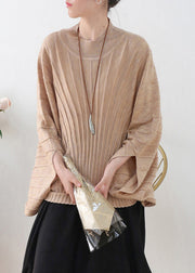 Apricot Baggy Knit Top O-Neck Batwing Sleeve