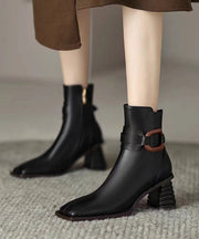 Apricot Boots Chunky Heel Faux Leather Unique Splicing