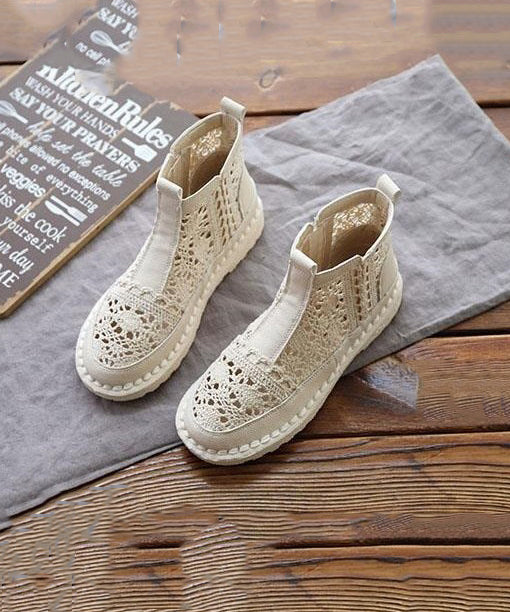 Apricot Boots Hollow Out Breathable Lace Art Splicing