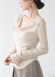 Apricot Butterfly Decorated Slim Fit Knit Top Winter