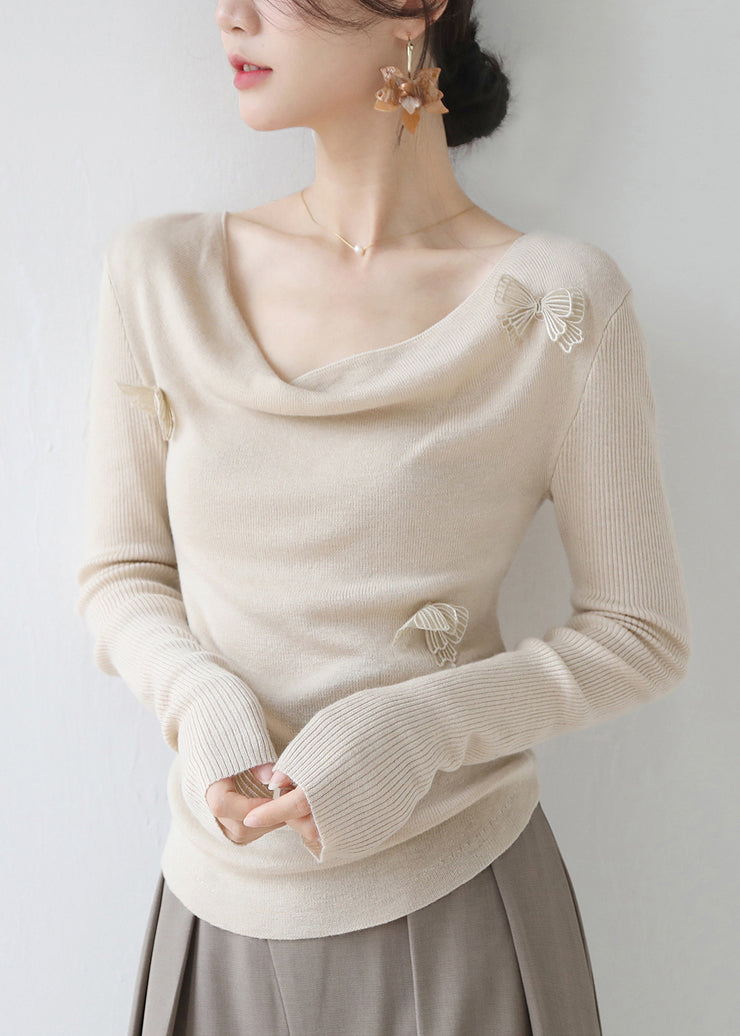 Apricot Butterfly Decorated Slim Fit Knit Top Winter