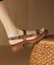 Apricot Chunky Cowhide Leather Casual Splicing Sandals