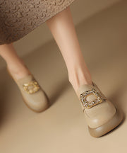 Apricot Chunky Sheepskin Soft Splicing Zircon Loafers For Women