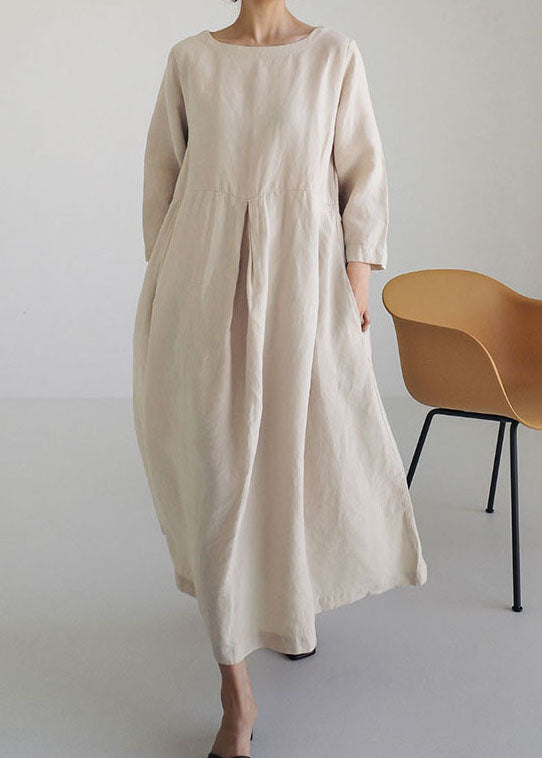 Apricot-Print1 Cotton Dresses Pockets Patchwork Spring