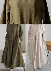 Green-cashew pattern Cotton Dresses Pockets Patchwork Spring
