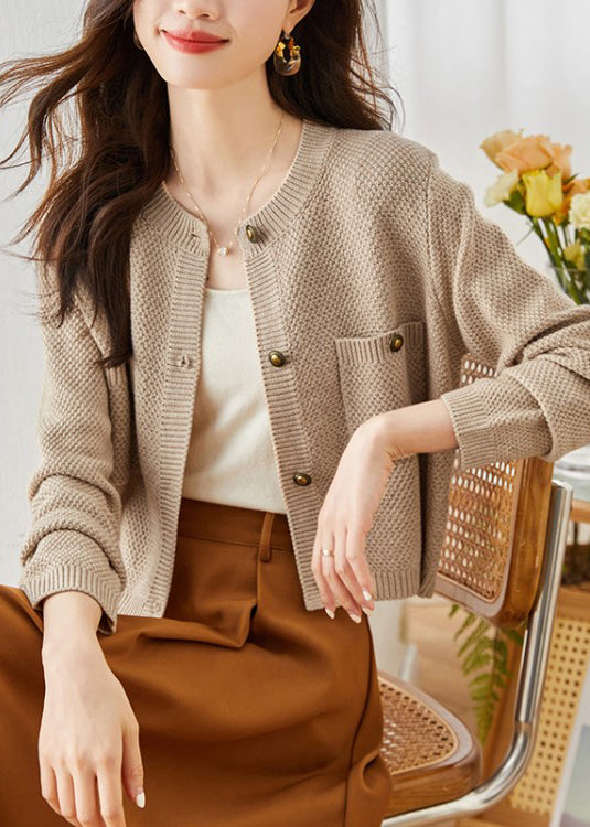 Apricot Cozy Knit Cardigans Metal Button Spring