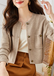 Apricot Cozy Knit Cardigans Metal Button Spring