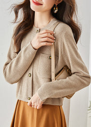 Apricot Cozy Knit Cardigans Metal Button Spring