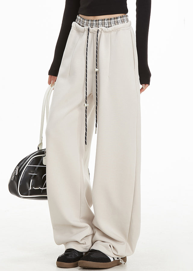 Apricot Drawstring Tie Waist Wide Leg Pants