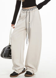 Apricot Drawstring Tie Waist Wide Leg Pants