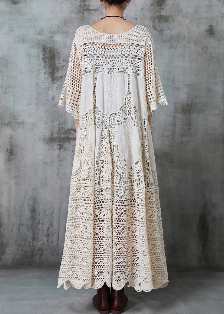 Apricot Hollow Out Cotton Long Dress Oversized Summer