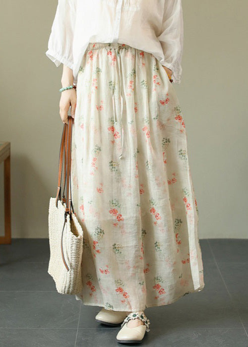 Apricot Lace Up Pockets Cotton Skirts High Waist