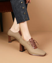 Apricot Lace Up Splicing Classy Sheepskin Chunky High Heels