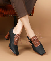 Apricot Lace Up Splicing Classy Sheepskin Chunky High Heels