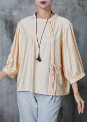 Apricot Linen Shirt Tops Oversized Lace Up Summer