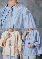 Apricot Linen Shirt Tops Oversized Lace Up Summer