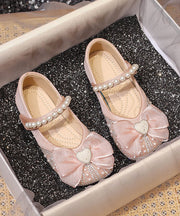 Apricot Nail Bead Zircon Buckle Strap Kids Girls Flat Feet Shoes