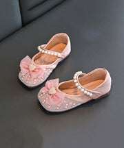 Apricot Nail Bead Zircon Buckle Strap Kids Girls Flat Feet Shoes