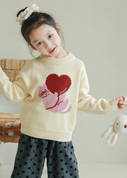 Apricot O-Neck Graphic Cotton Knit Girls Sweater Tops Spring