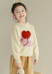 Apricot O-Neck Graphic Cotton Knit Girls Sweater Tops Spring