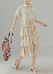 Apricot Patchwork Chiffon Dress Layered Ruffled Summer