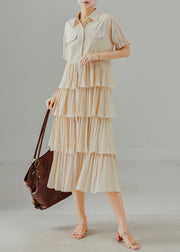 Apricot Patchwork Chiffon Dress Layered Ruffled Summer