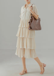 Apricot Patchwork Chiffon Dress Layered Ruffled Summer