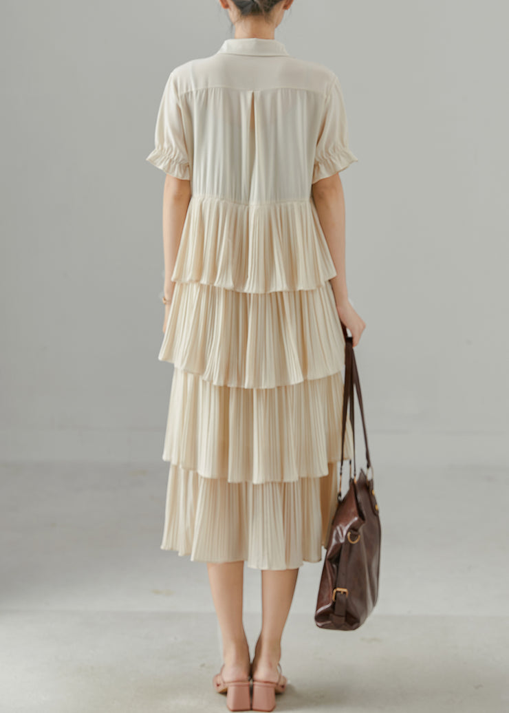 Apricot Patchwork Chiffon Dress Layered Ruffled Summer