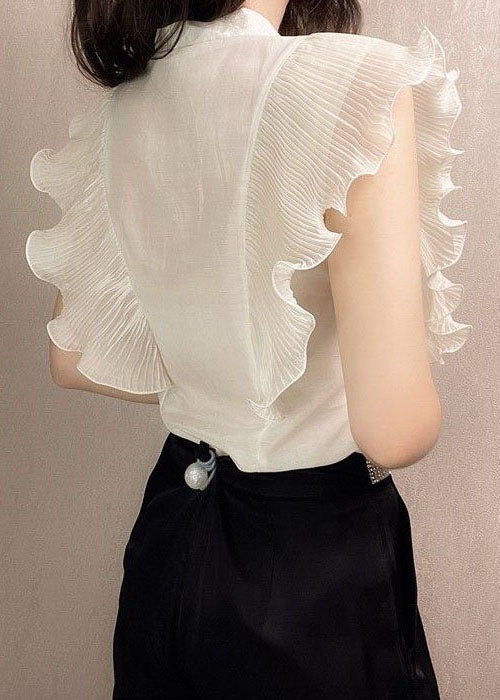 Apricot Patchwork Chiffon Shirt Tops Ruffled Slim Fit Summer